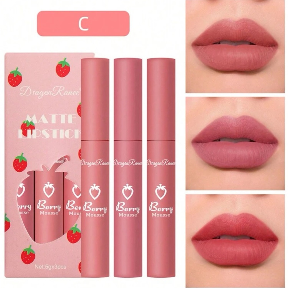 3pc. Strawberry Matte Lip Kit 💋